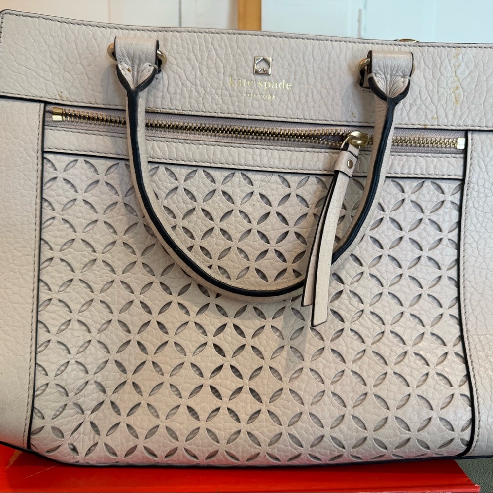 Kate Spade Perri Lane Romy Tote/Crossbody Laser Cut Leather Bag Off White Ivory